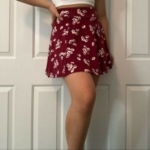 F21 burgundy floral skater skirt